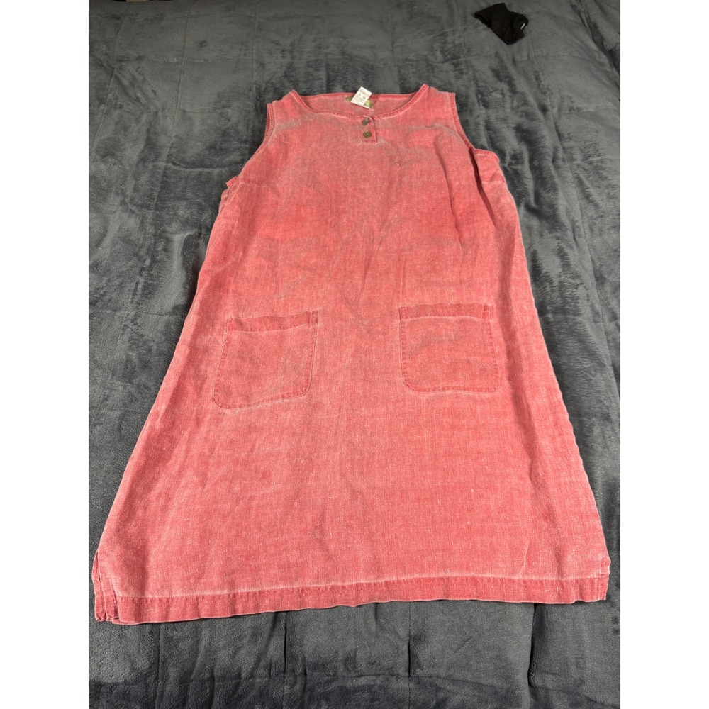 The Territory Ahead Womens Pink 100% Linen Sleeveless Henley Shift Dress Size 12